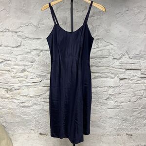 Tafetta Full Slip Dress Dark Blue Nylon Snip It Vintage 40s 50s
